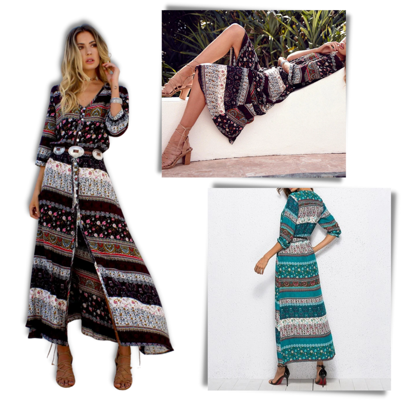 Robe longue à col en V de style bohème