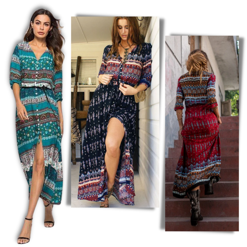 Robe longue à col en V de style bohème