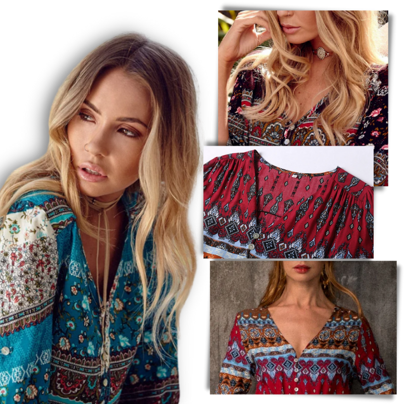 Robe longue à col en V de style bohème