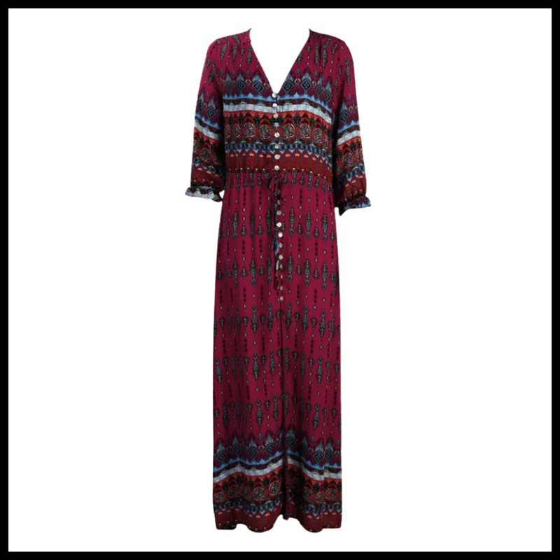 Robe longue à col en V de style bohème
