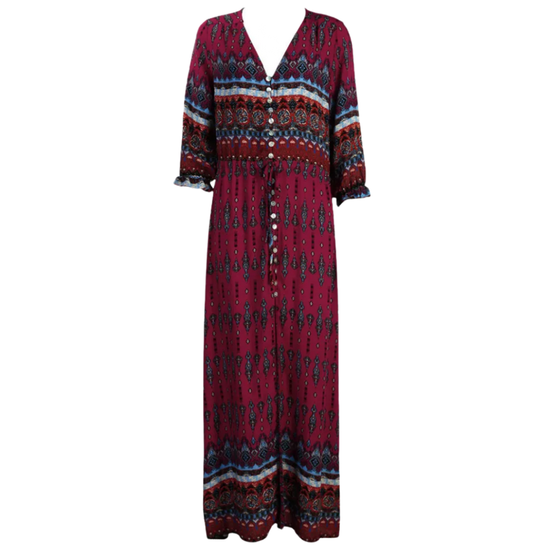 Robe longue à col en V de style bohème
