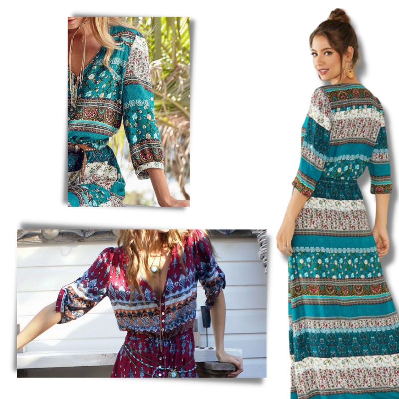Robe longue à col en V de style bohème